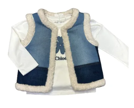 Denim Colorblock Shearling Vest