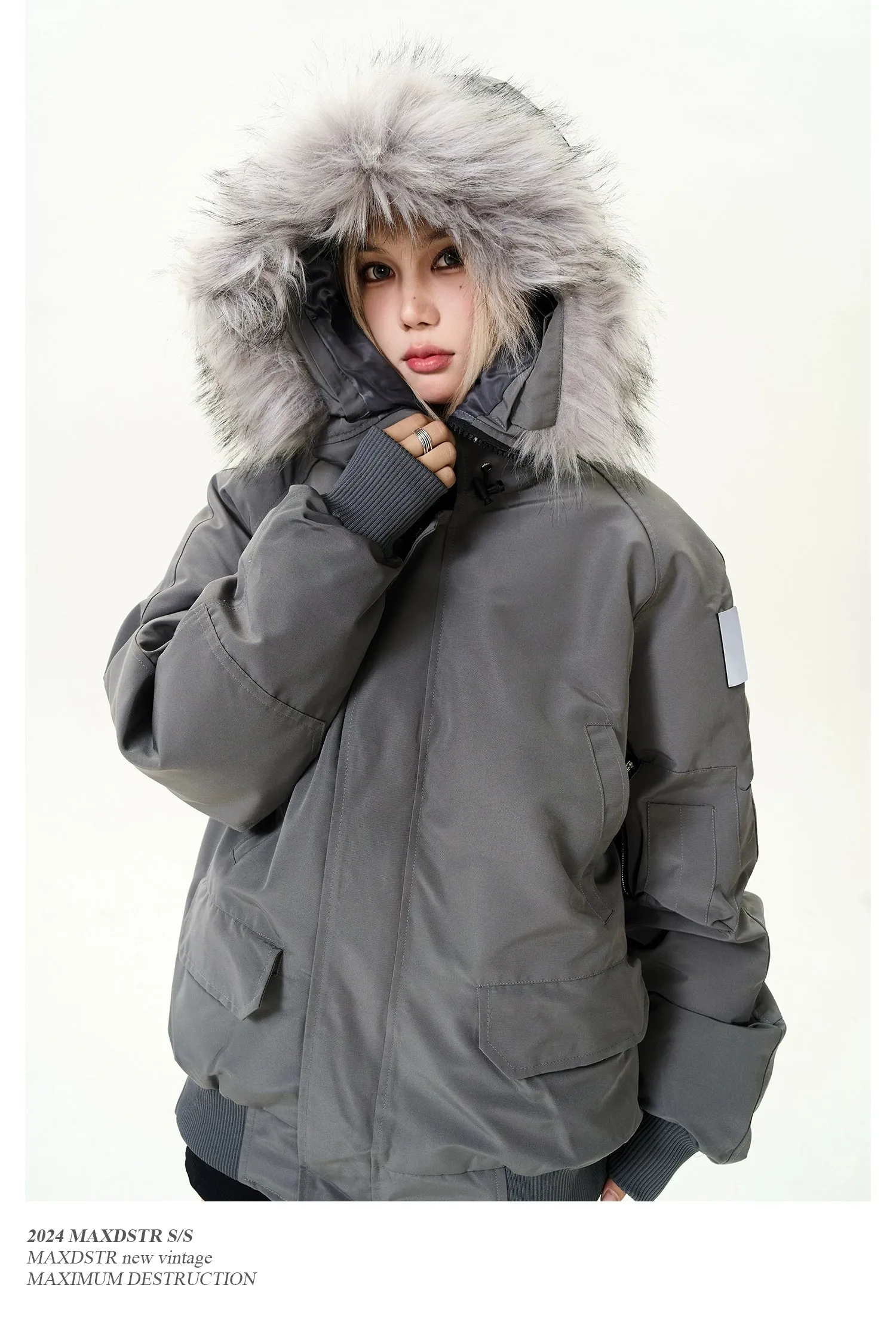 Detachable Fur Trimmed Collar Parka Jacket