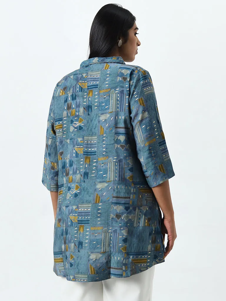 Diza Blue Ikat-Printed High-Low Tunic