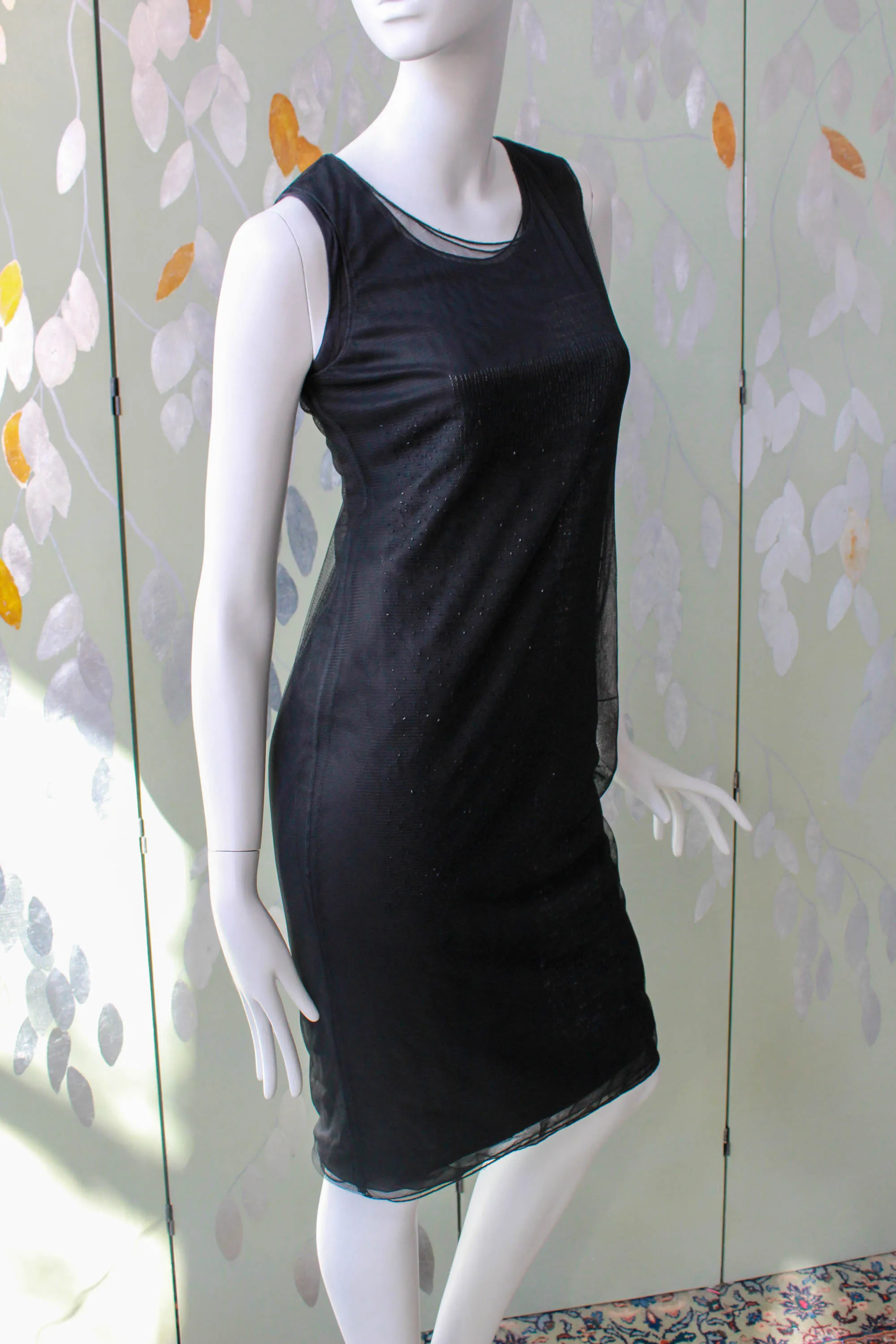 DKNY Black Sequin and Beaded Dress with Chiffon and Tulle, Small