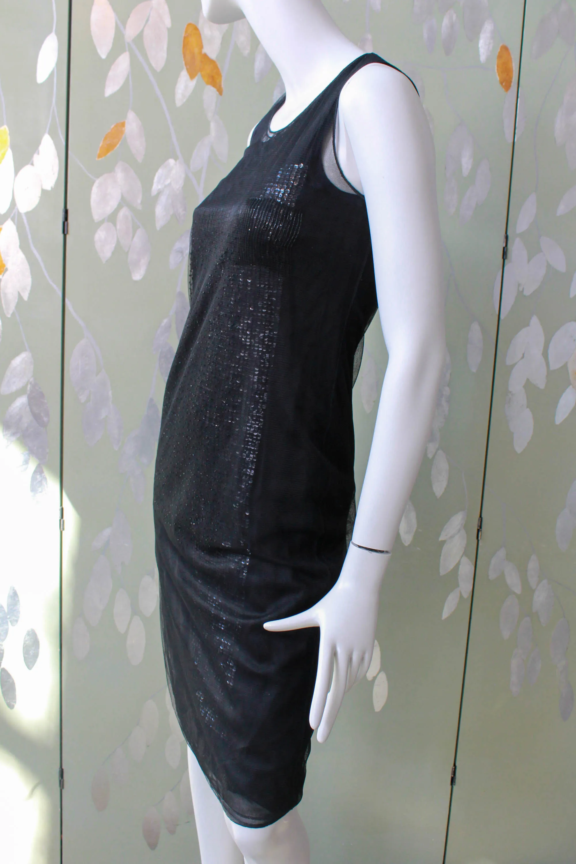 DKNY Black Sequin and Beaded Dress with Chiffon and Tulle, Small