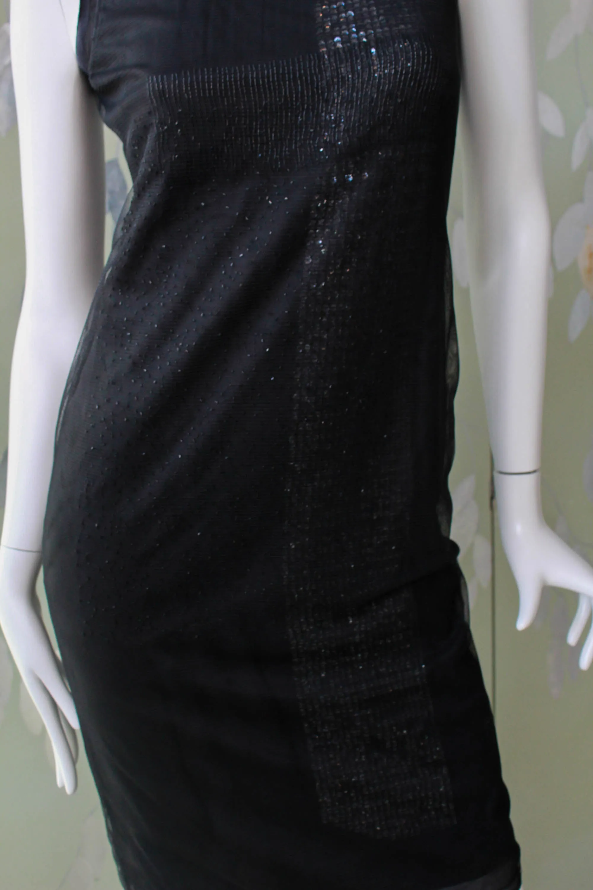 DKNY Black Sequin and Beaded Dress with Chiffon and Tulle, Small