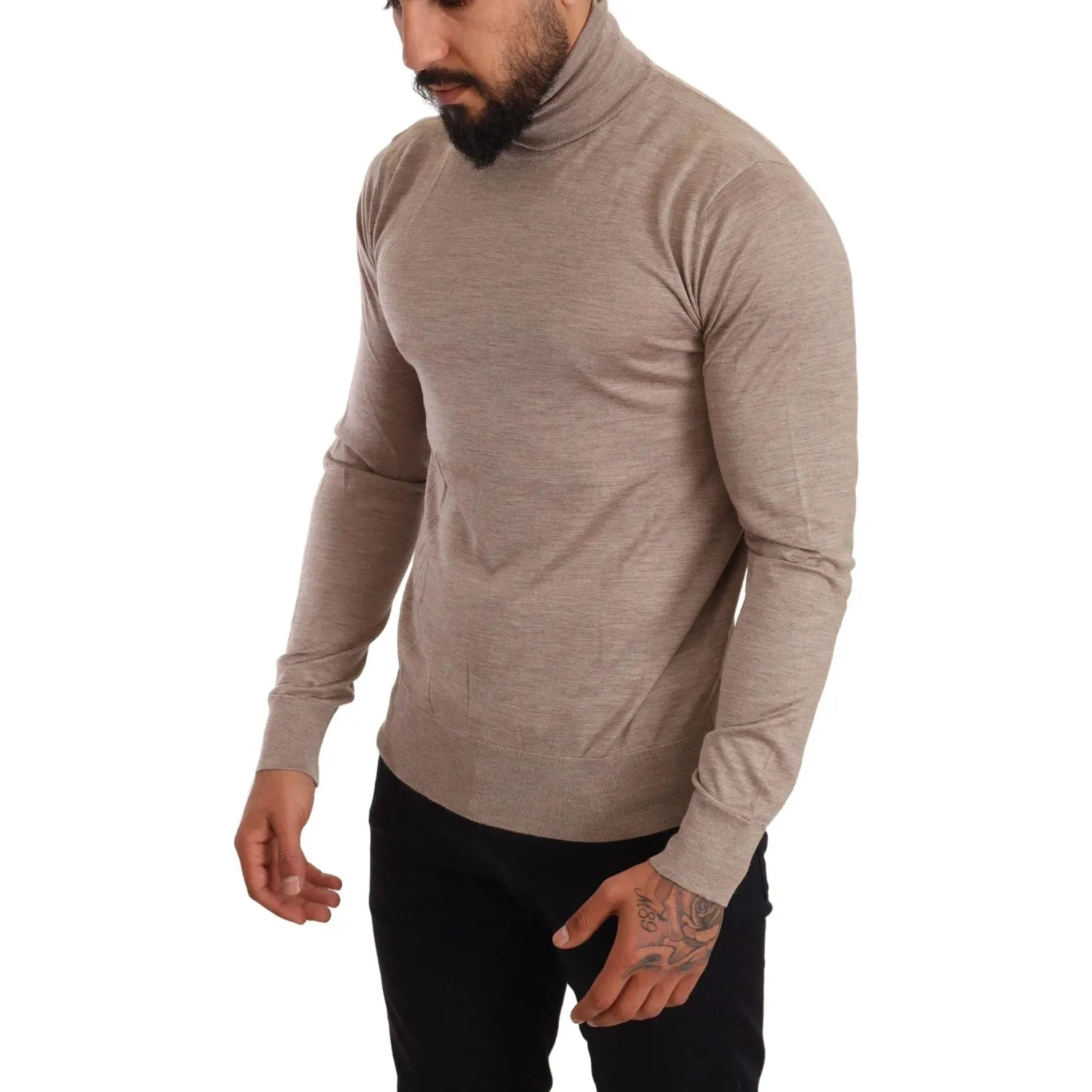 Dolce & Gabbana Beige Turtleneck Cashmere-Silk Blend Sweater