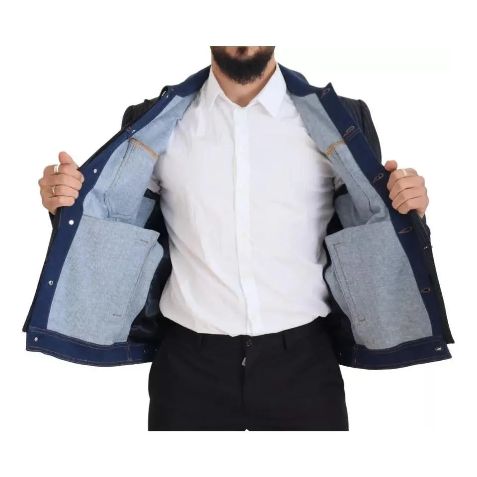 Dolce & Gabbana Blue Striped Double Breasted Denim Blazer