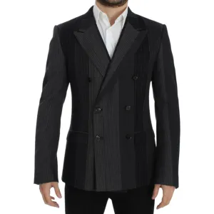 Dolce & Gabbana Elegant Gray Striped Wool Slim Blazer