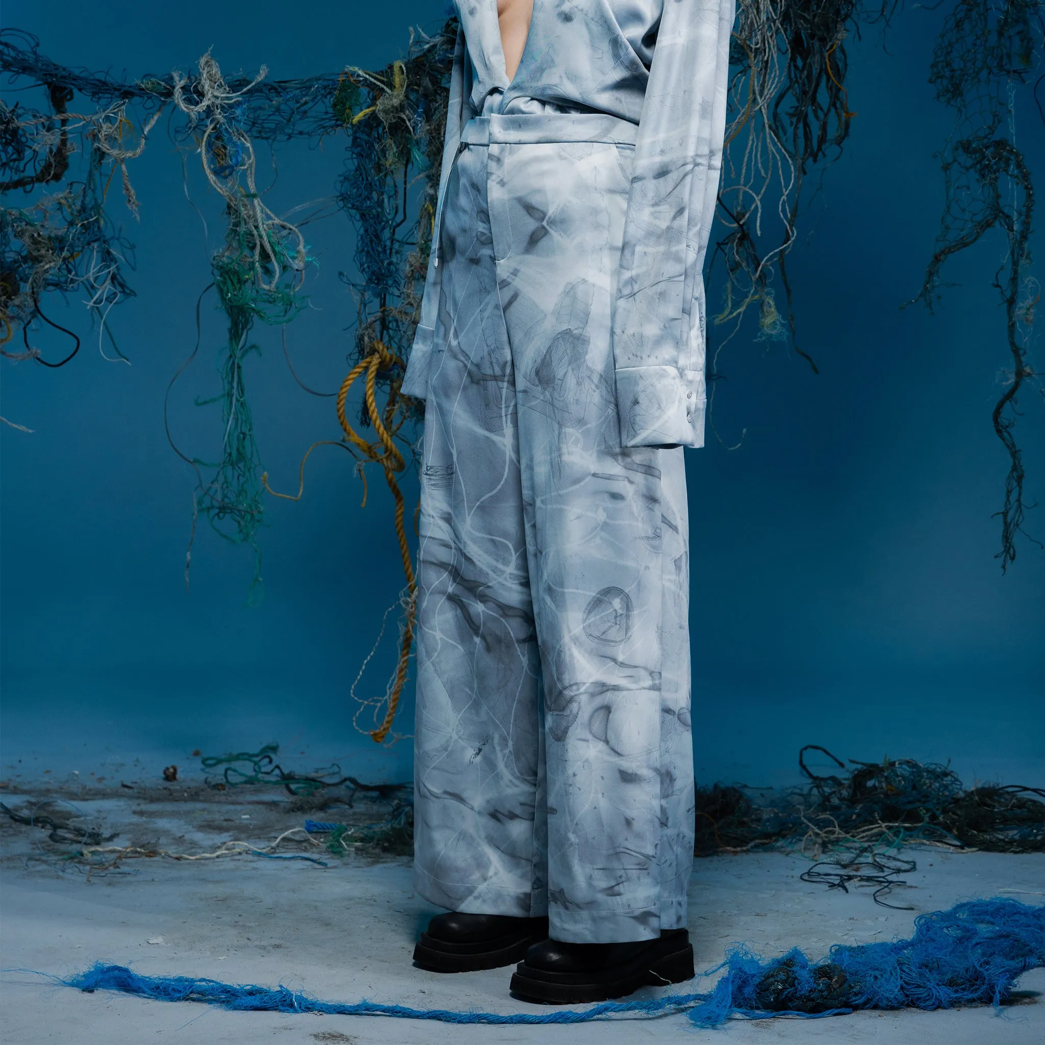 Eco-Fabric - Print Deconstructed Wide-Leg Pants