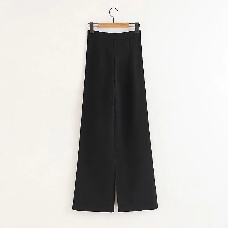 England Style Urban High Waist Double-breasted Collect Pants