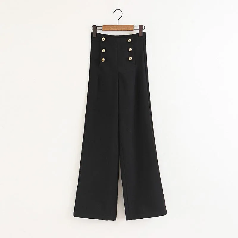 England Style Urban High Waist Double-breasted Collect Pants