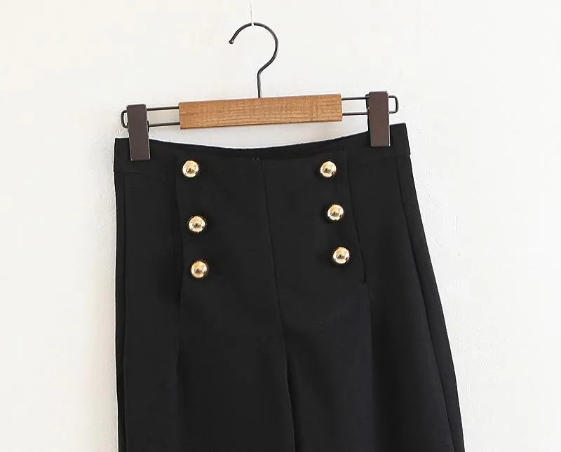 England Style Urban High Waist Double-breasted Collect Pants