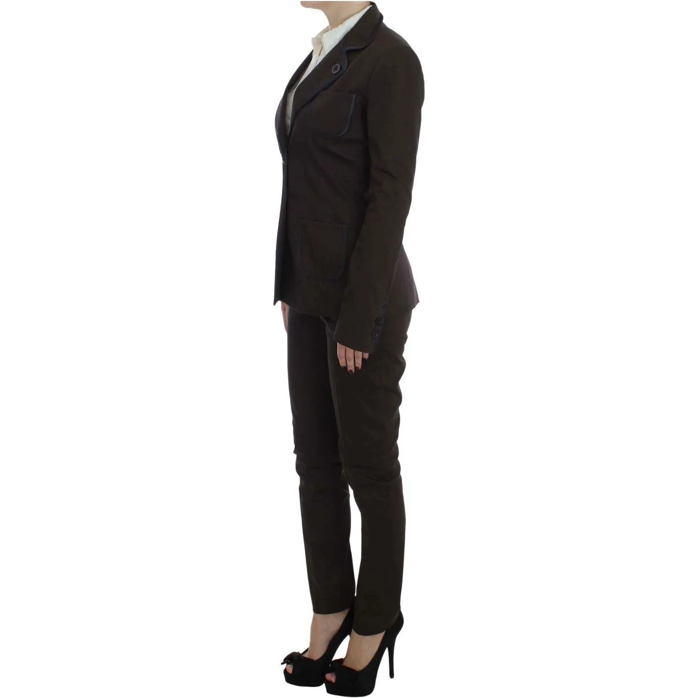 Exte Chic Brown Cotton-Elastane Suit Set