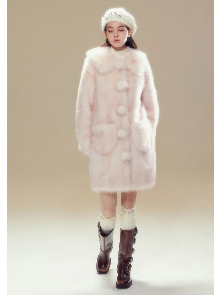 Faux Fur Gradation Colored Doll Collar Mid Length Jacket【s0000004357】