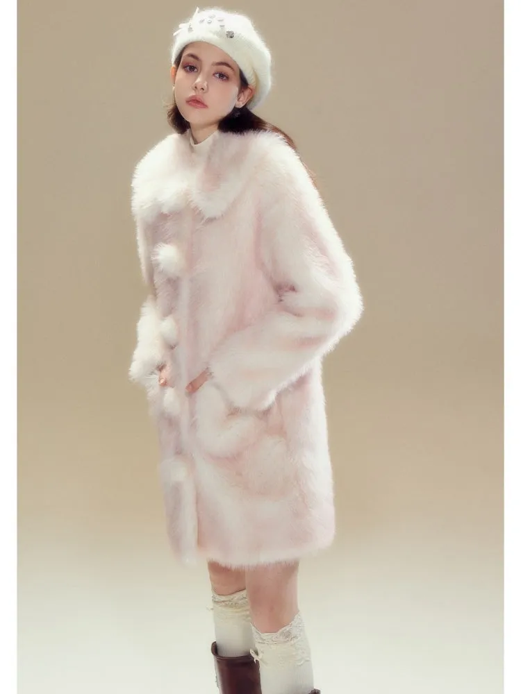 Faux Fur Gradation Colored Doll Collar Mid Length Jacket【s0000004357】