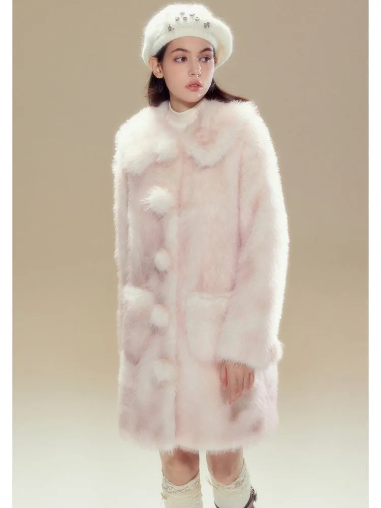 Faux Fur Gradation Colored Doll Collar Mid Length Jacket【s0000004357】