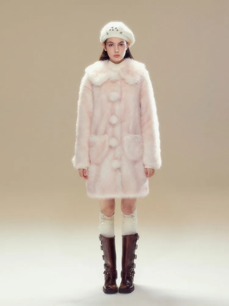 Faux Fur Gradation Colored Doll Collar Mid Length Jacket【s0000004357】