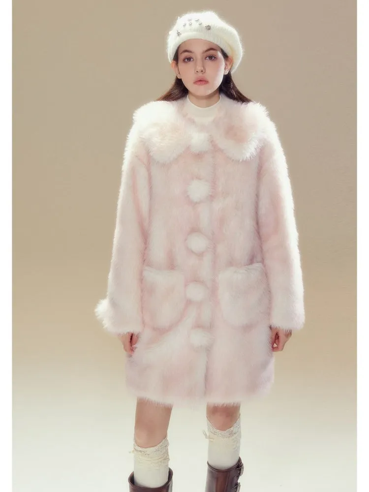 Faux Fur Gradation Colored Doll Collar Mid Length Jacket【s0000004357】