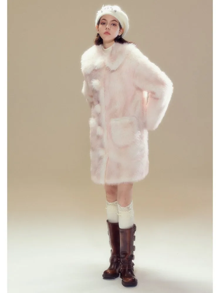 Faux Fur Gradation Colored Doll Collar Mid Length Jacket【s0000004357】