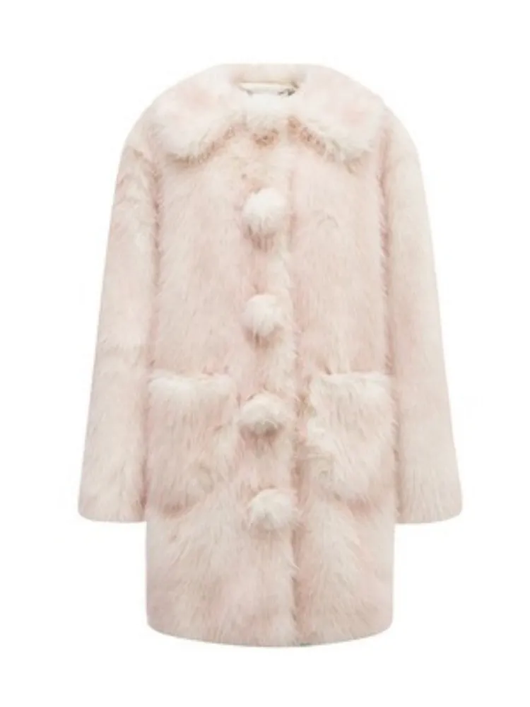 Faux Fur Gradation Colored Doll Collar Mid Length Jacket【s0000004357】