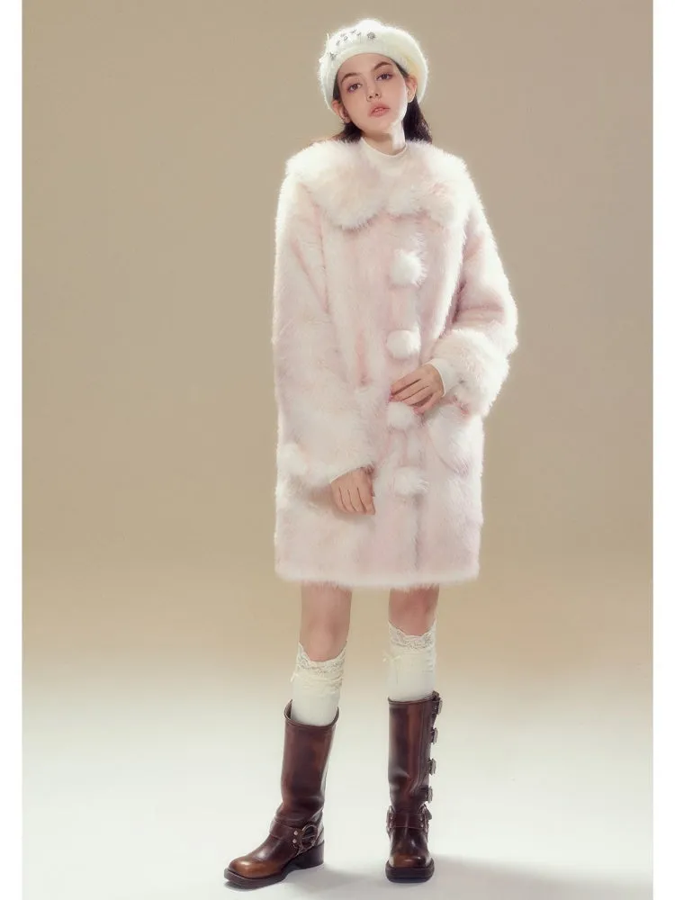 Faux Fur Gradation Colored Doll Collar Mid Length Jacket【s0000004357】