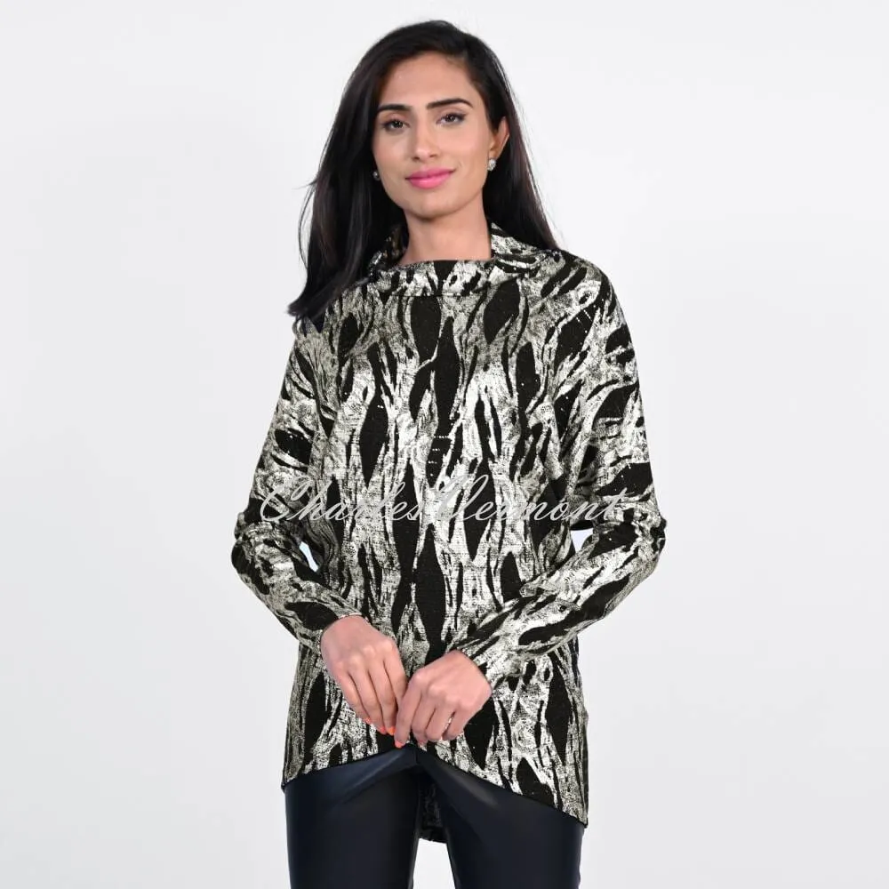 Frank Lyman Cowl Neck Tunic Top - Style 223205 (Black / Gold)