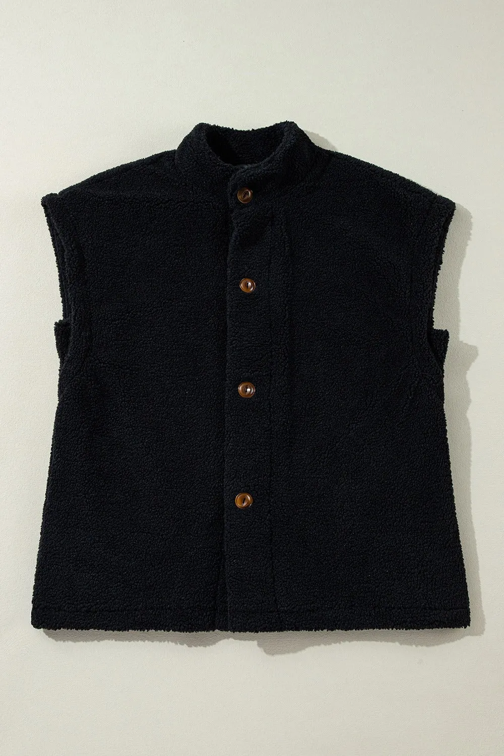 Fuzzy Mock Neck Button Up Vest Coat