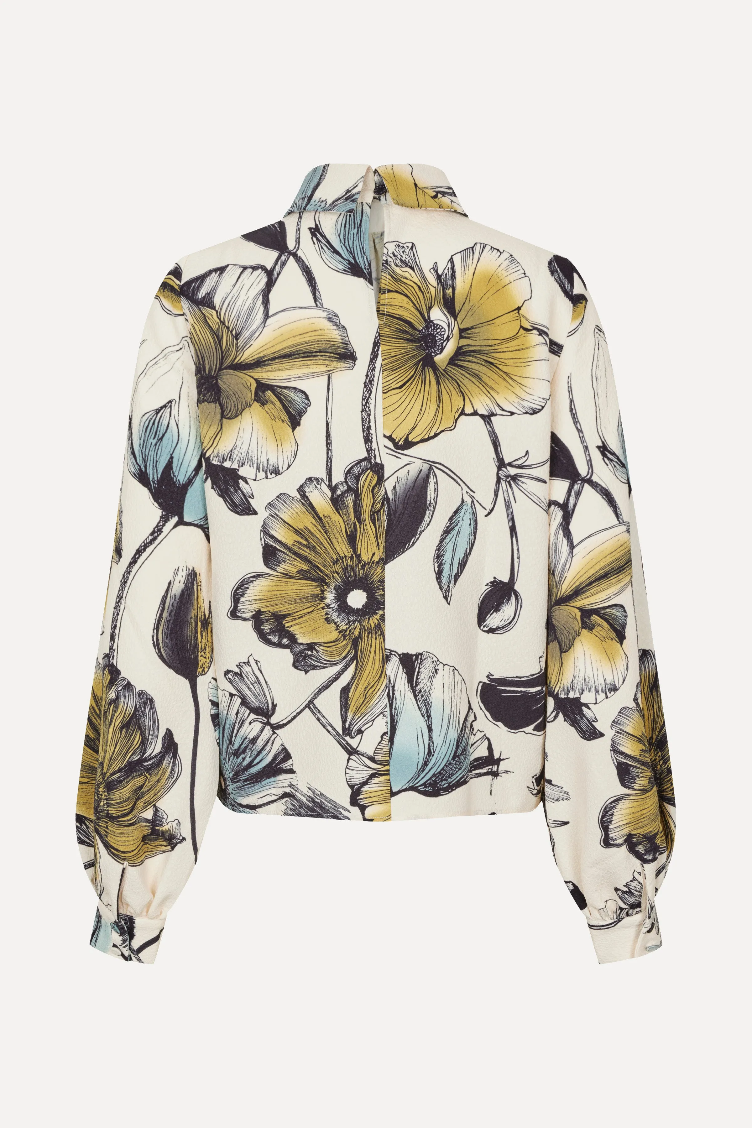 Gathered Long Sleeve Top - Fine Line Poppies