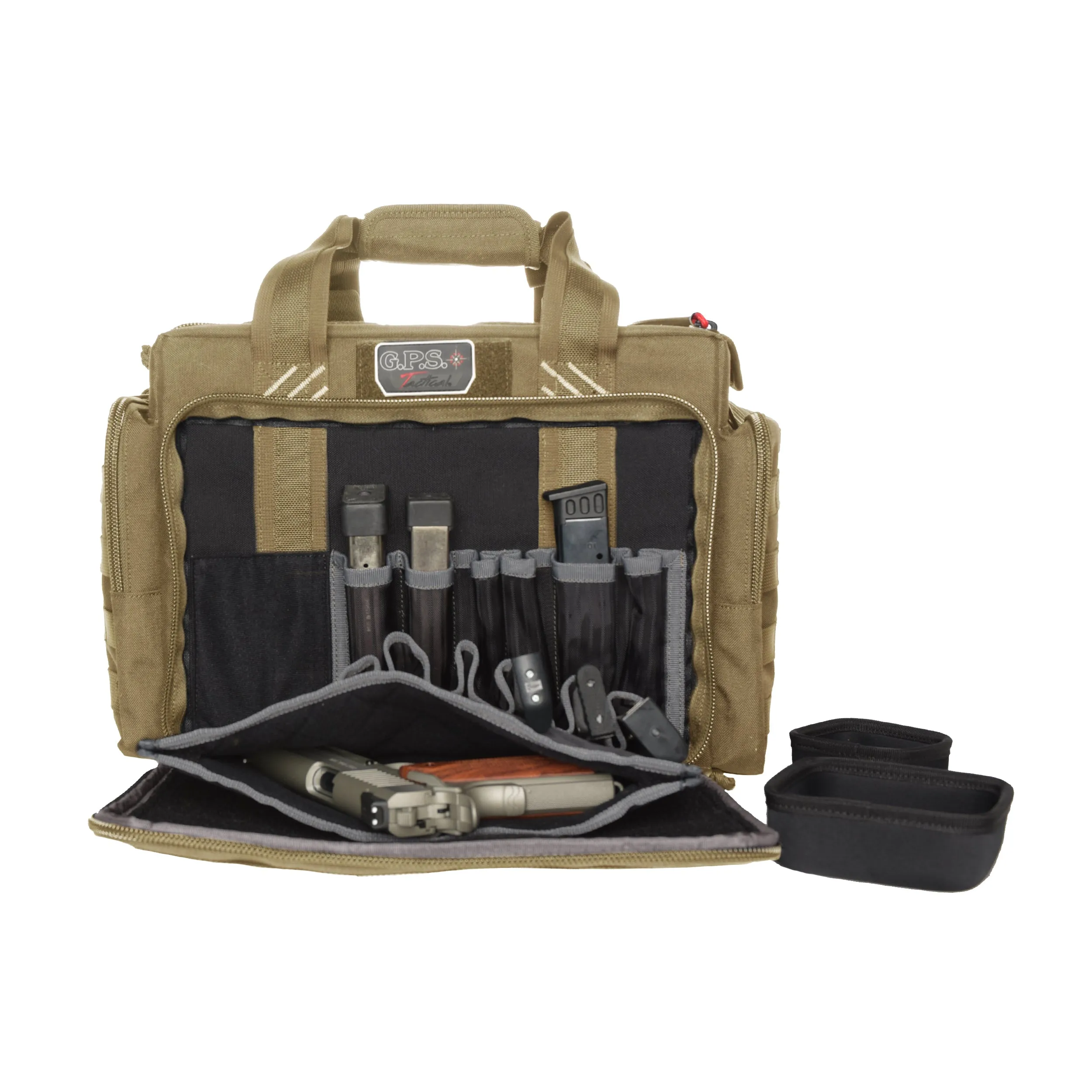 GPS Tactical Range Bag-Foam Cradle holds 5 handguns-Tan