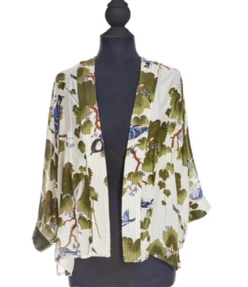 Green Acre Print Short Kimono