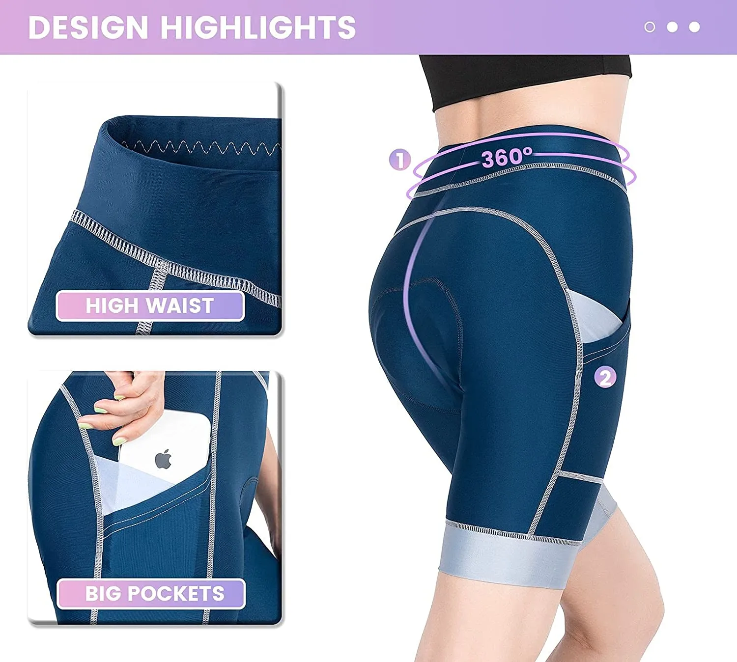 Hiauspor Cycling Shorts for Women Padded High Waist Bike Biking Shorts with Pockets