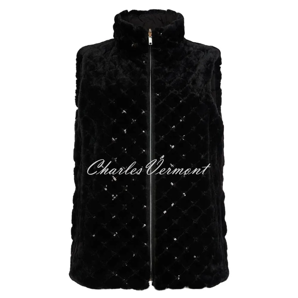 I'cona Reversible Sequin Faux Fur Zip Gilet with Detachable Hood - Style 69000-60093-90