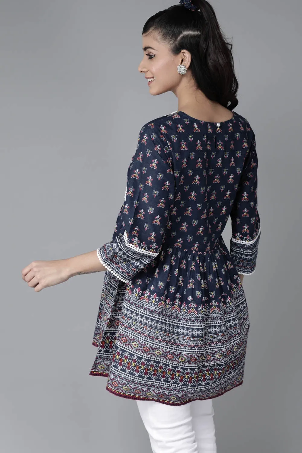 Jashvi Indigo cambric floral printed tunic