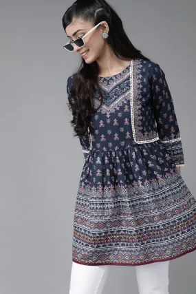 Jashvi Indigo cambric floral printed tunic