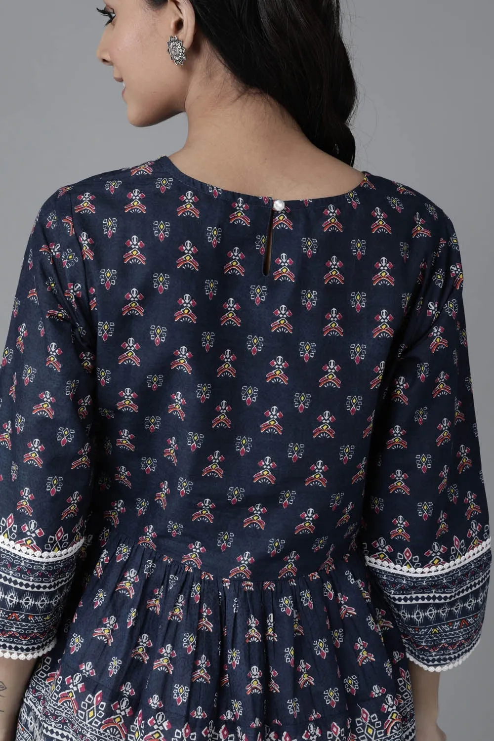 Jashvi Indigo cambric floral printed tunic