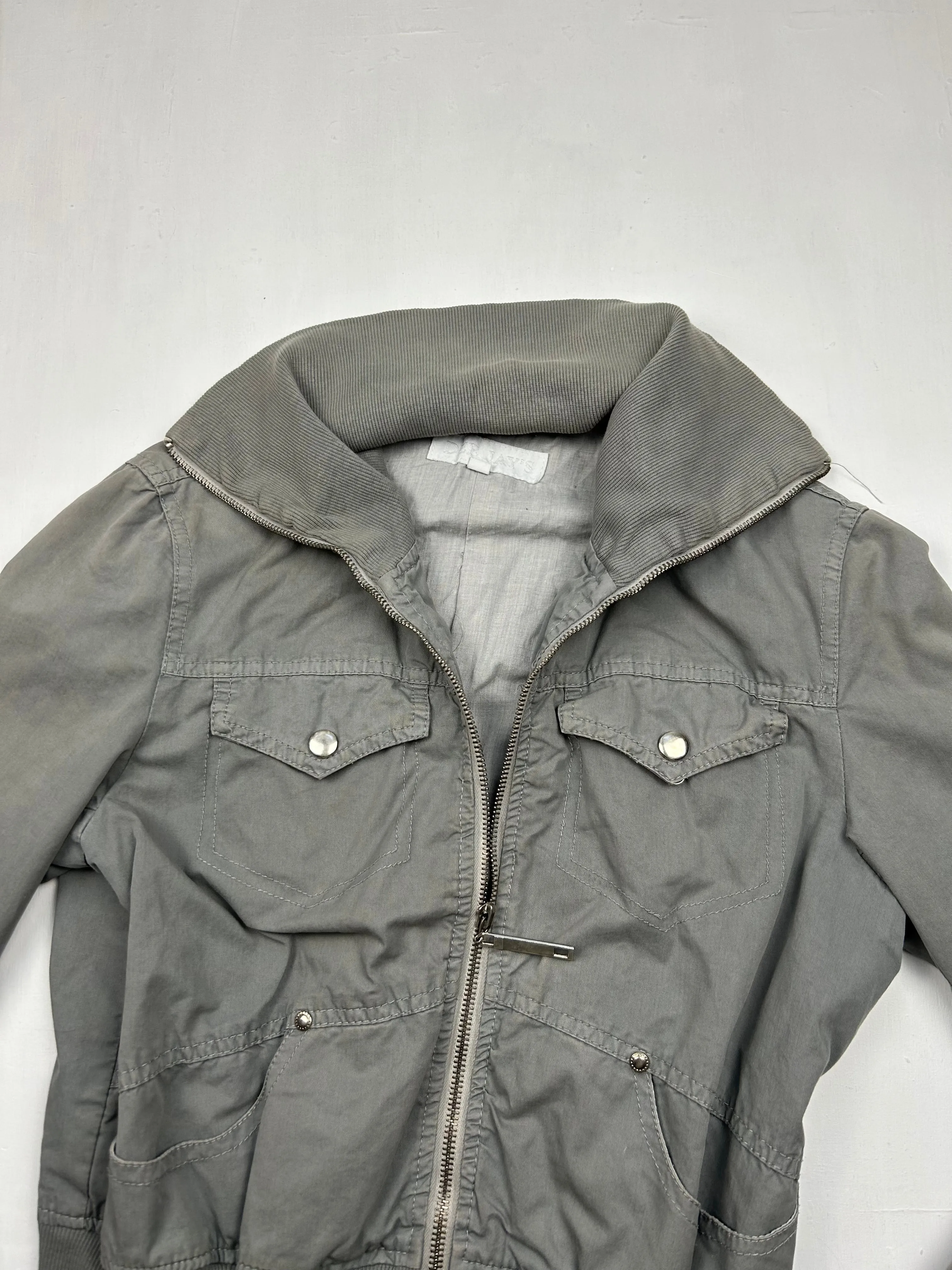 Khaki zip up biker jacket (S/M)