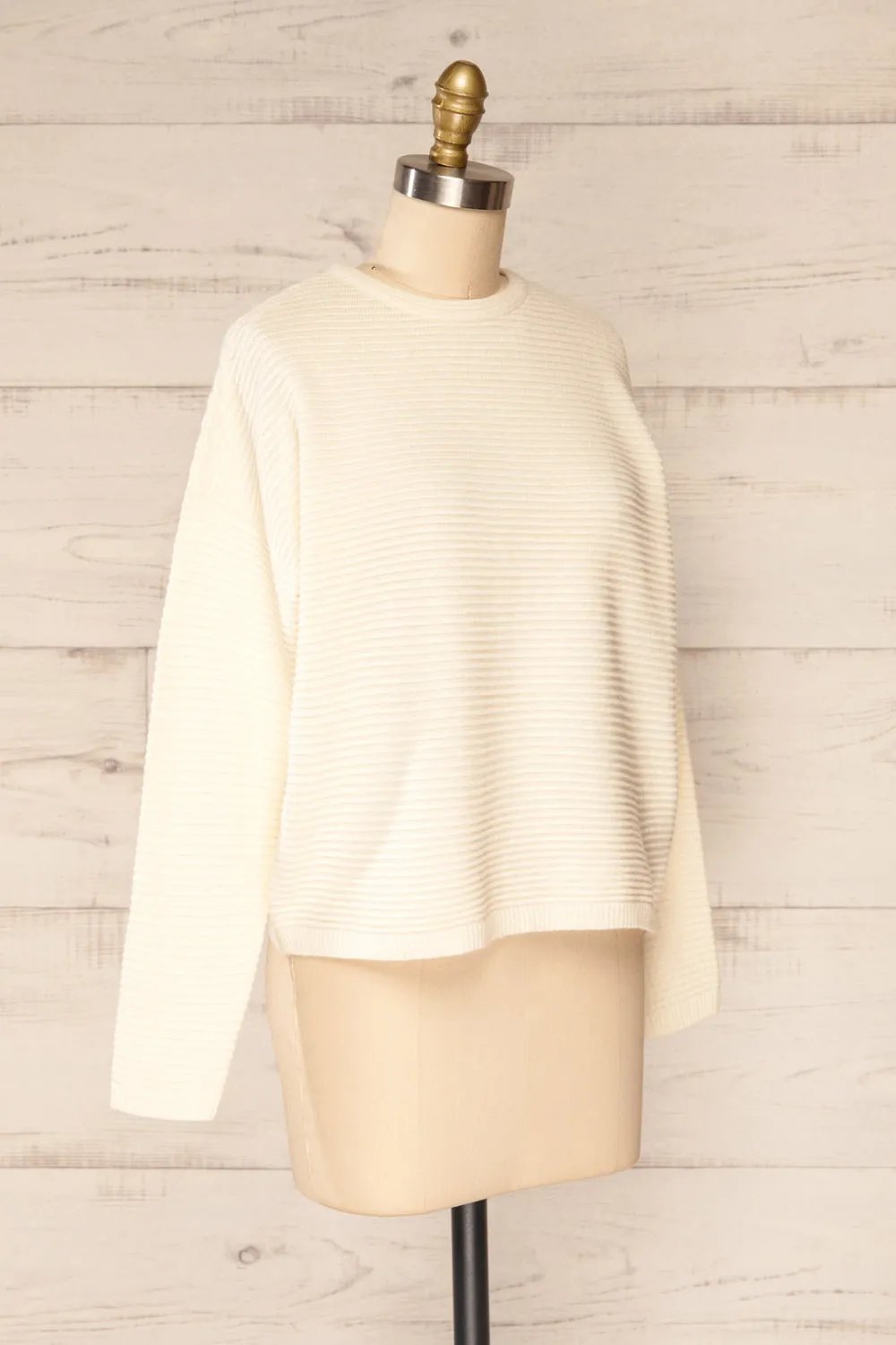 Knares Cream | Ribbed Round Collar Sweater