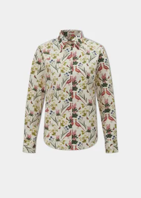 Lawen Ladies Printed Cotton Shirt - Cream Floral Design