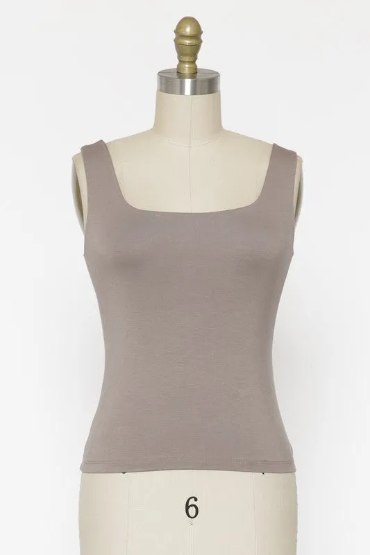 LINED SQUARE NECK TANK TOP (MOCHA)