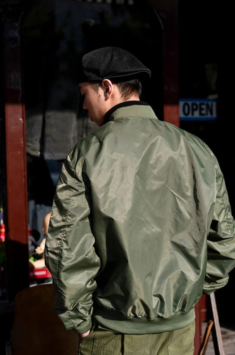 Loose Solid Nylon Varsity Baseball Jacket