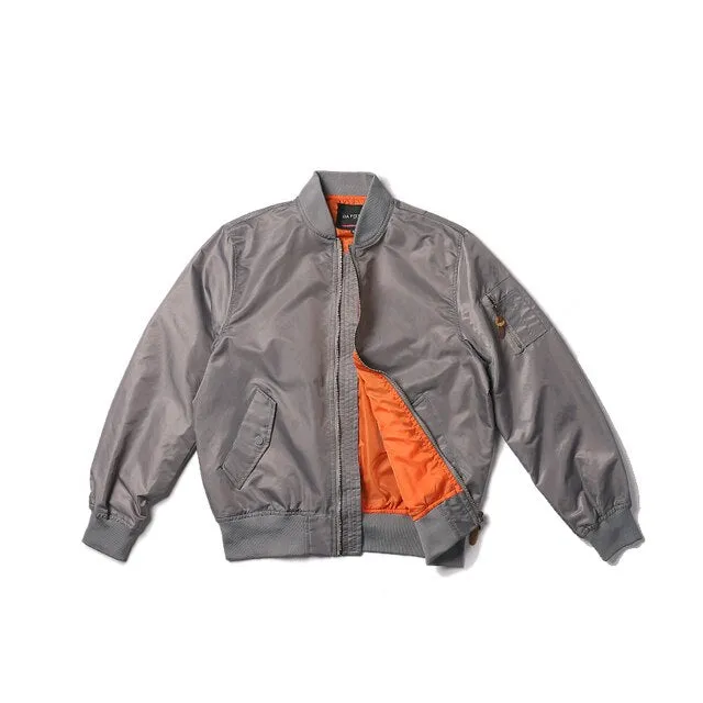 Loose Solid Nylon Varsity Baseball Jacket