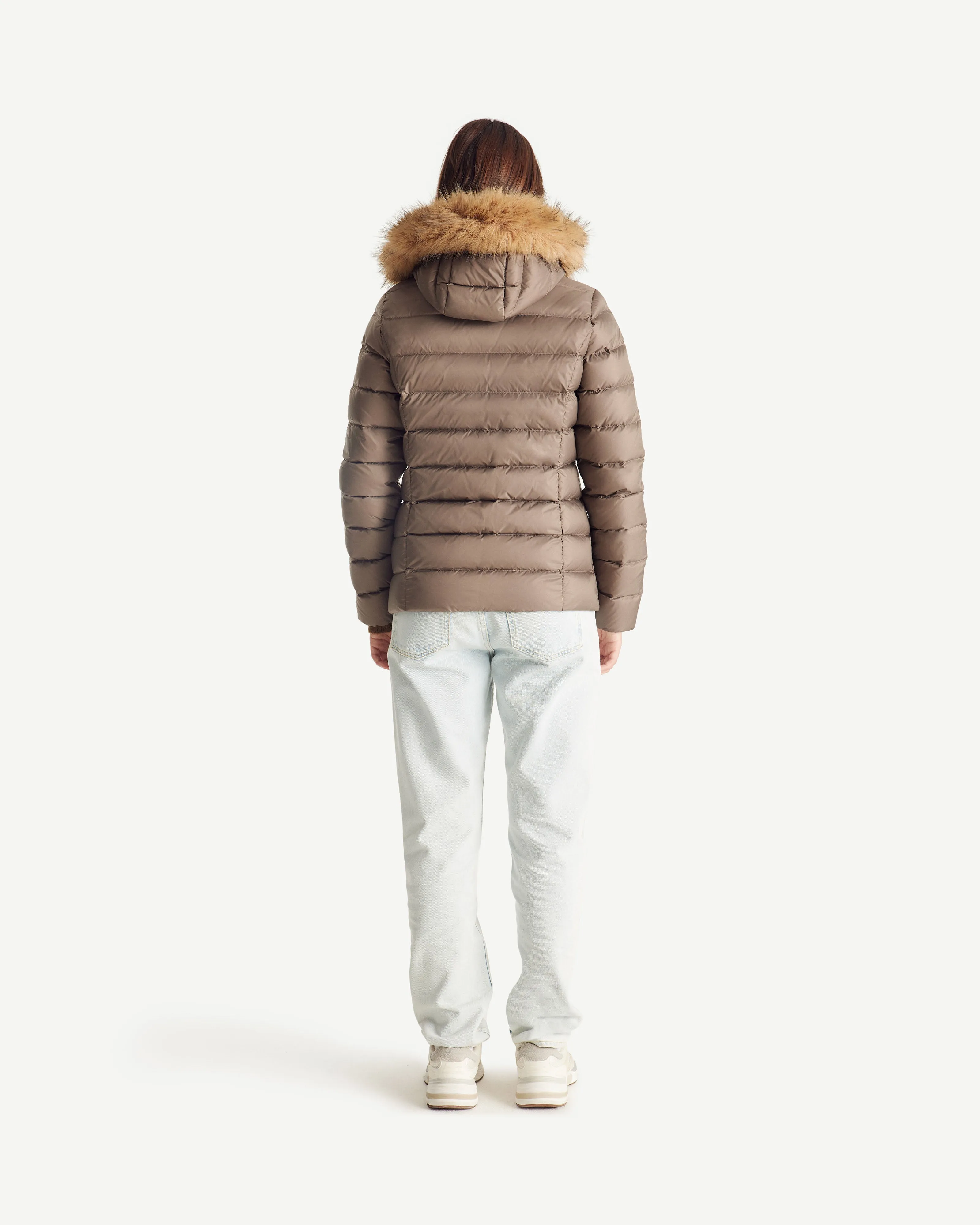 Luxe Extreme Cold hooded down jacket Taupe