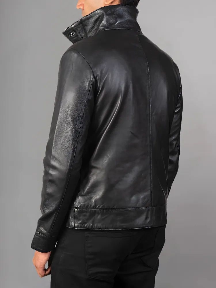 Men Cafe Racer Classic Fashion Motorbike Black Leather Jacket