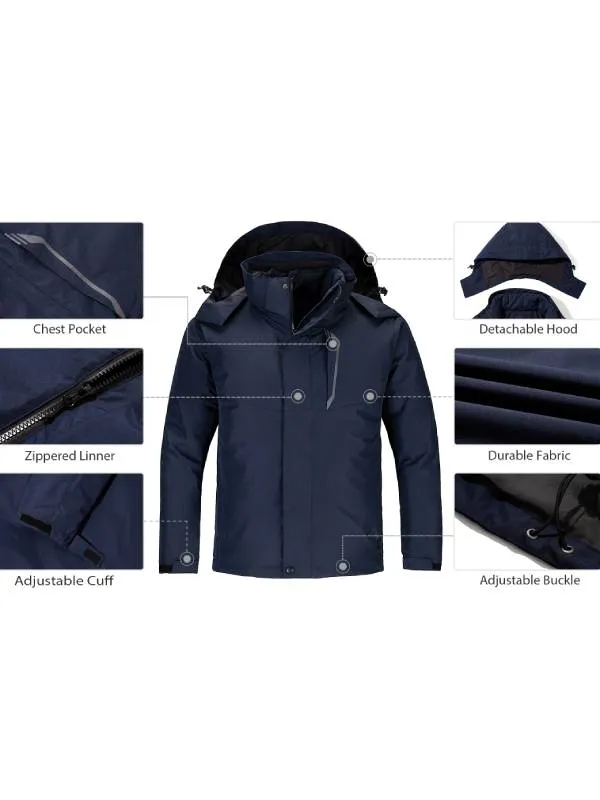 Men's 3-in-1 Fleece Interchange Jacket Waterproof Ski Jacket Winter Alpine V