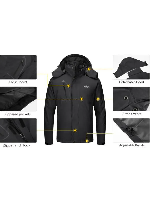 Men's 3-in-1 Ski Jacket Hooded Waterproof Warm Winter Coat Alpine III