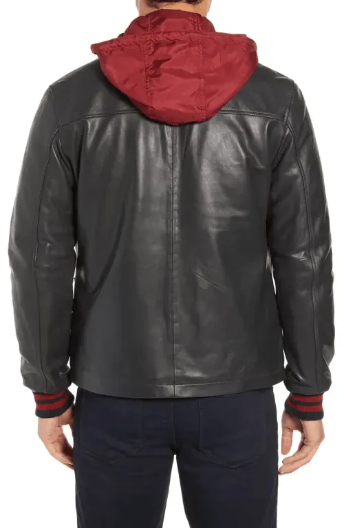 Mens BUGATCHI NWOT Red Hooded Leather Bomber Jacket