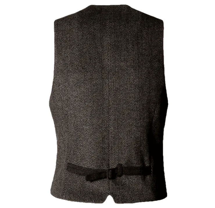 Men'S Double Breasted Vest Formal Grey Slim Business Jacket