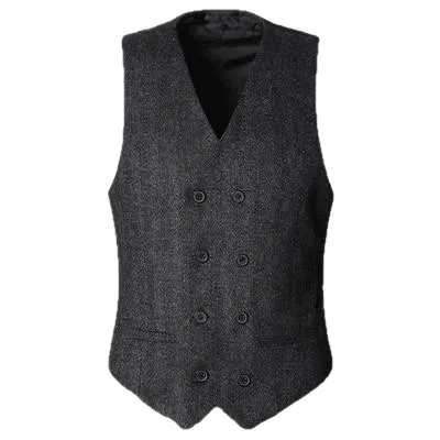 Men'S Double Breasted Vest Formal Grey Slim Business Jacket