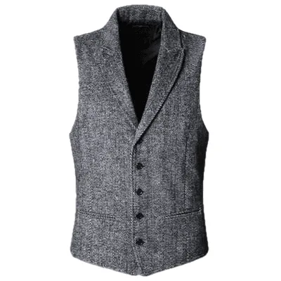 Men'S Double Breasted Vest Formal Grey Slim Business Jacket