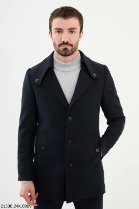 Men's Navy Asymmetrical Button Winter Coat