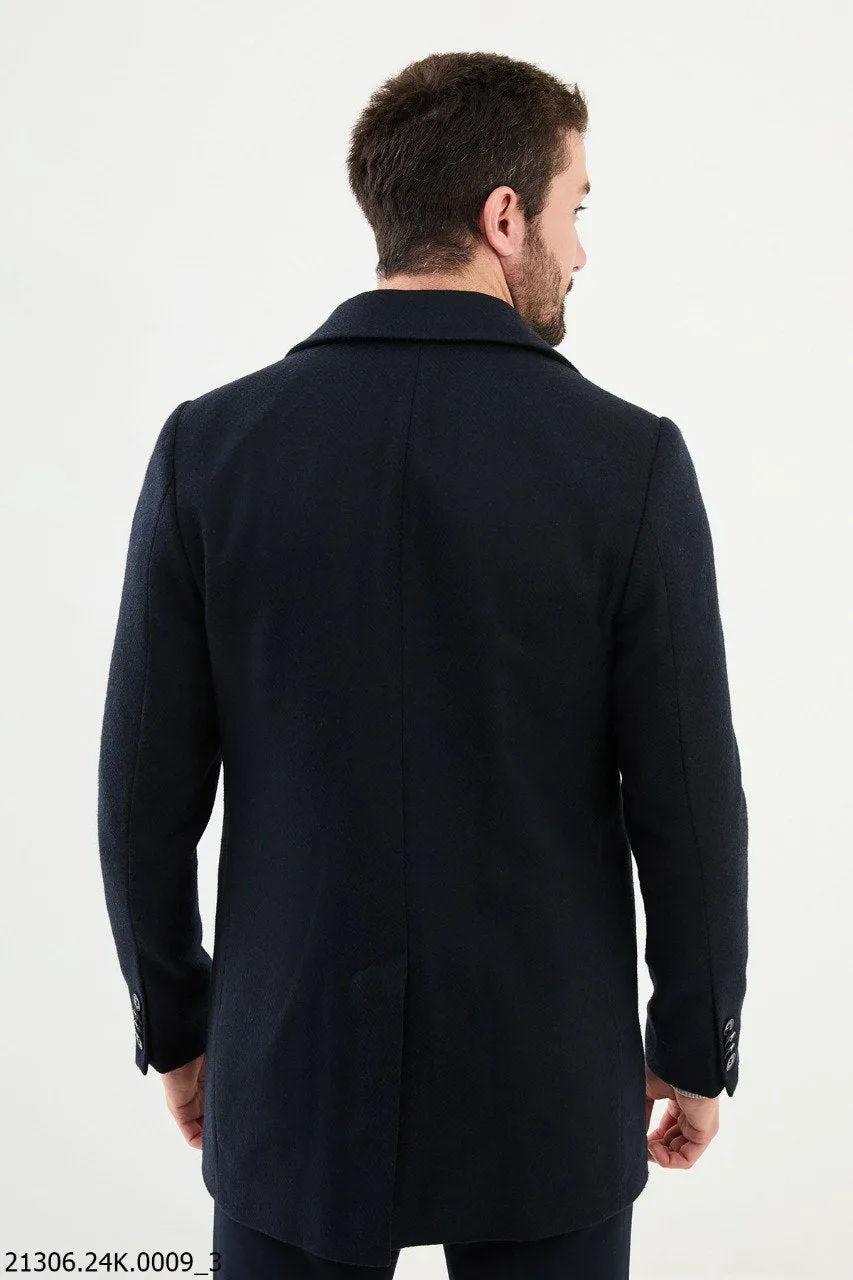 Men's Navy Asymmetrical Button Winter Coat