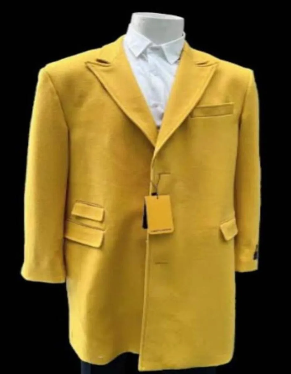 Mens Overcoat - Topcoat For Men - Winter Fabric- Mens Gold - Yellow Wool Fashion Overcoat - Gold - Yellow Carcoat