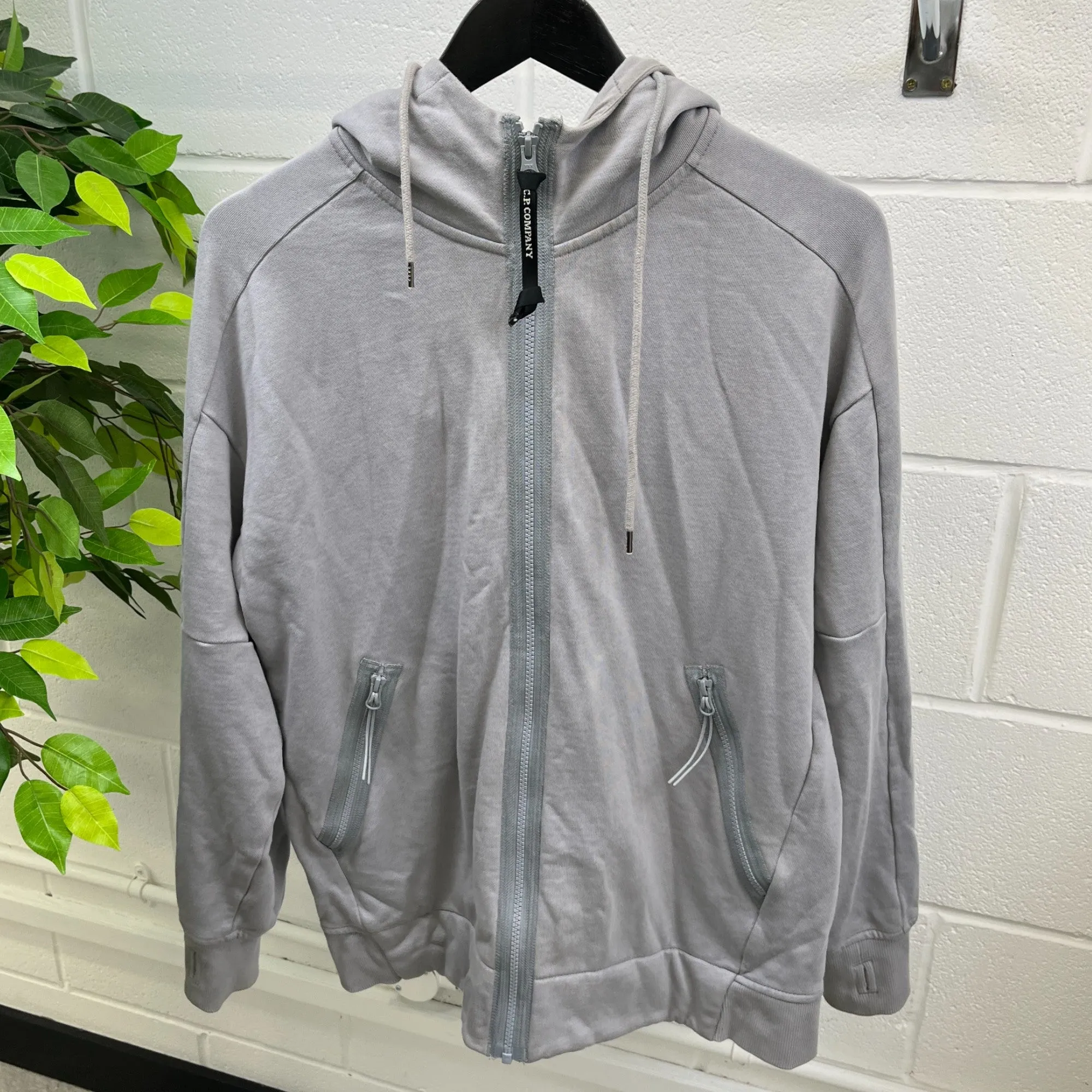 Men's Zip Up Lens Hood Hoodie Grey Size L